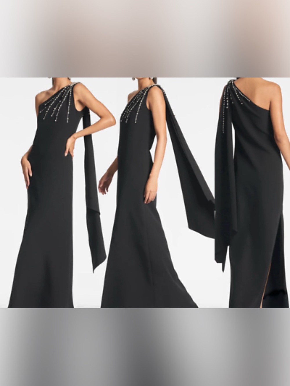 Sachin & Babi Leslie One-Shoulder Gown Elegant One-Shoulder Black Studded